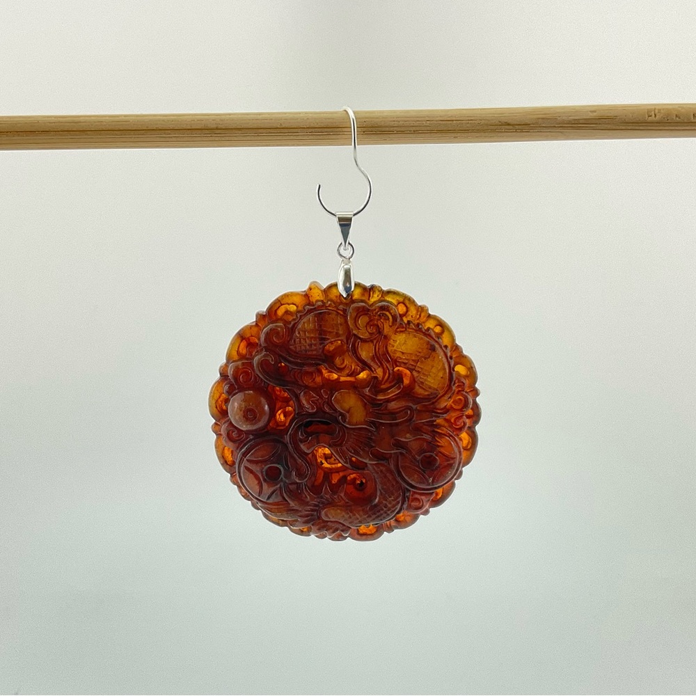 Jade Dragon Pendant, Handmade, Brown Jade, Lucky Stone, 18k Gold Plated Bail - Picture 10 of 11